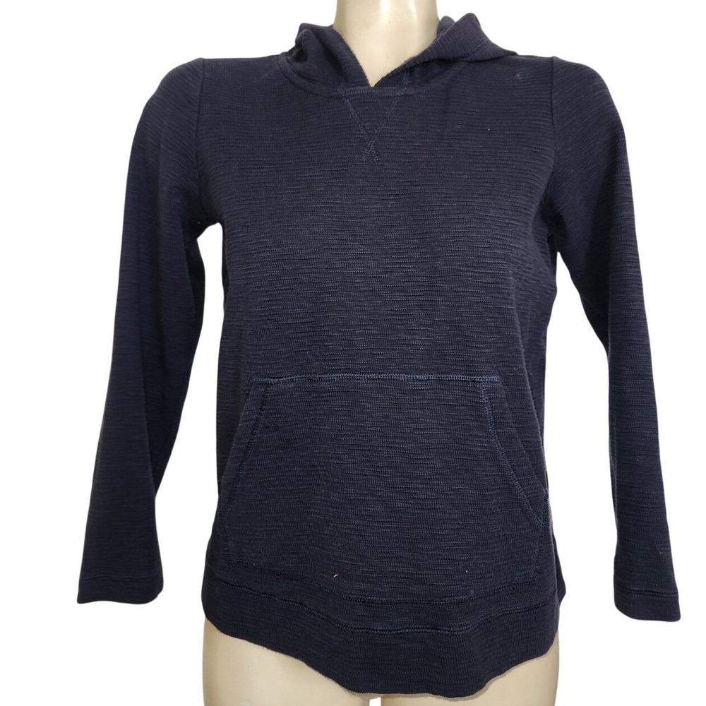 Navyā Blue Textured Ribbed Hoodie Sweatshirt with Kangaroo Pocket SContemporary